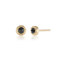 Baby Peristome Inverted Diamond Stud in yellow gold with black diamond, front and side view