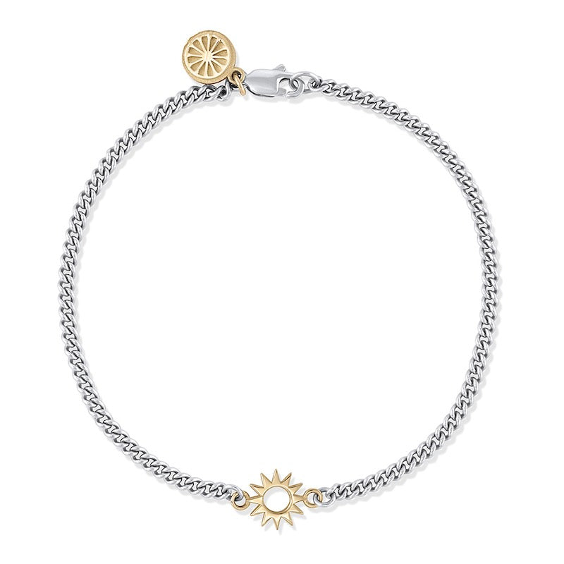 Baby Spur Chain Bracelet in sterling silver and yellow gold, flat view