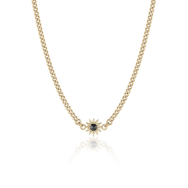 Baby Spur Chain Necklace in yellow gold with black diamond, front view