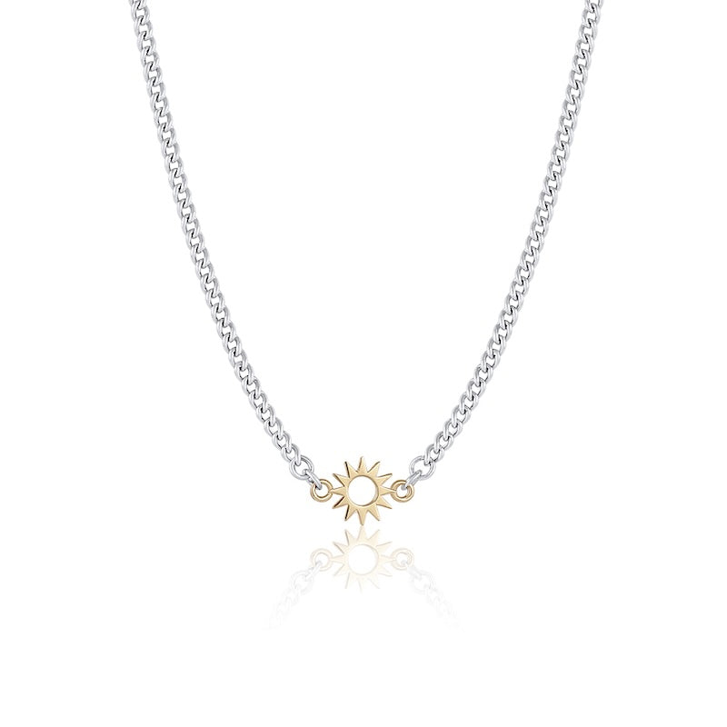 Baby Spur Chain Necklace in sterling silver and yellow gold, front view