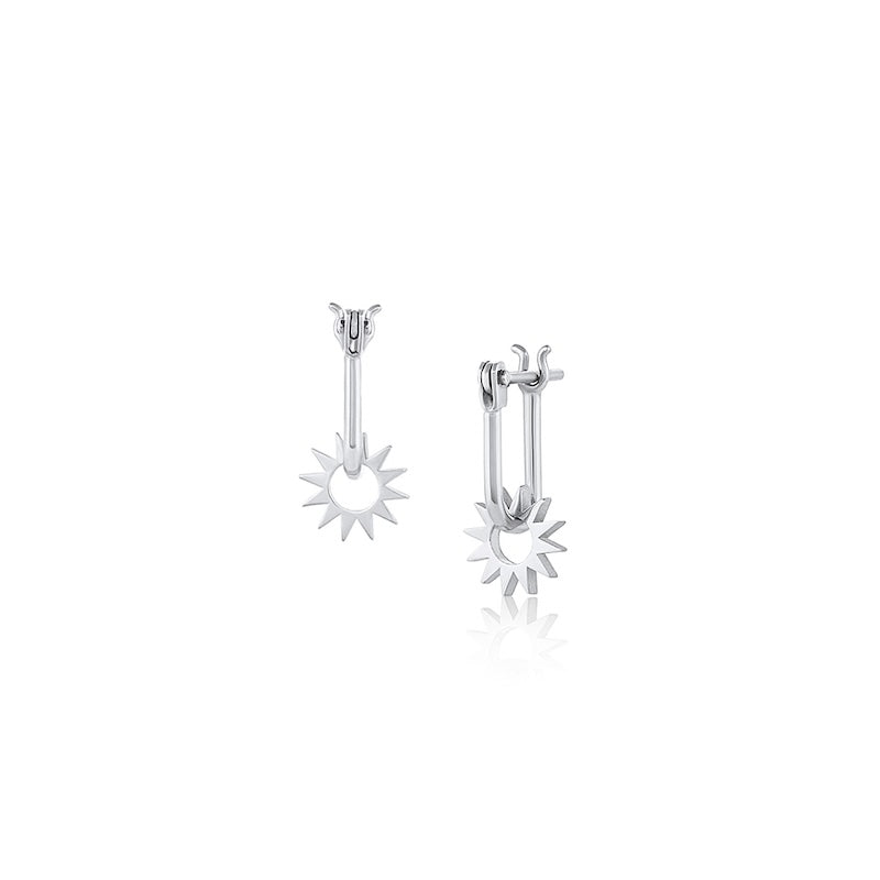 Baby Spur Earring in sterling silver, front and side view