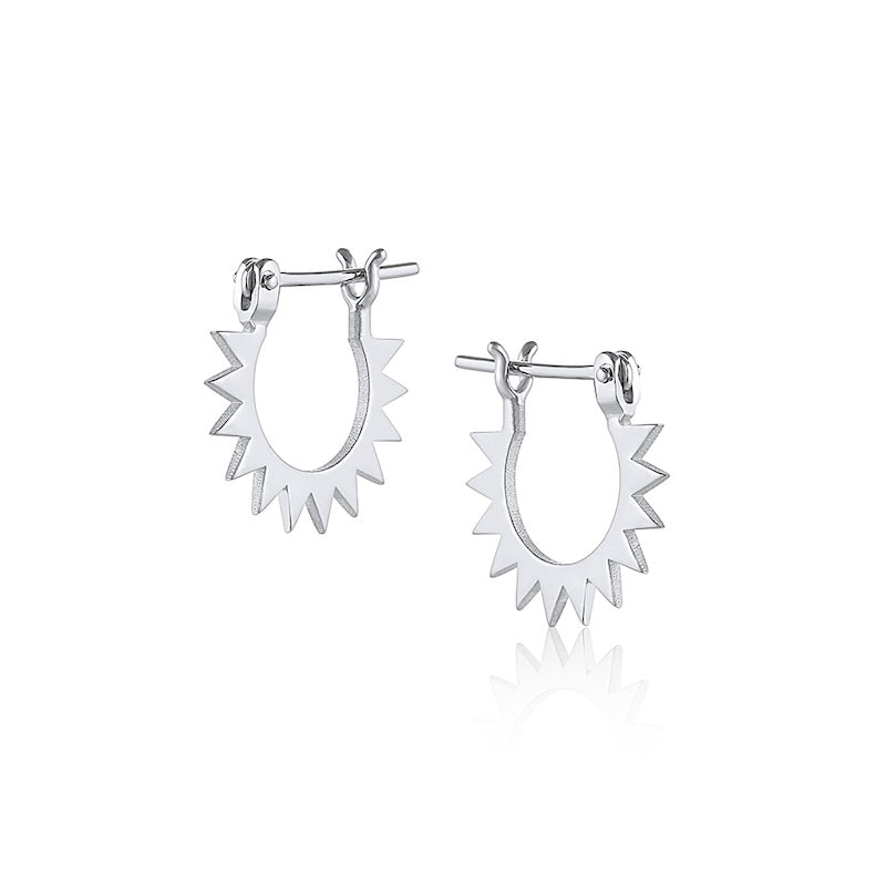 Baby Spur Hoop in sterling silver, front and side view