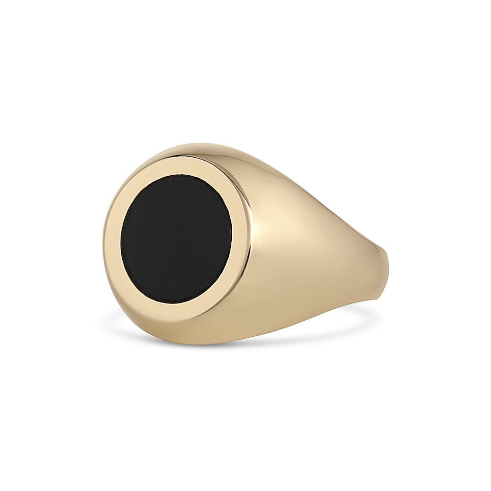 Black Hole Ring in yellow gold with onyx center stone, side view