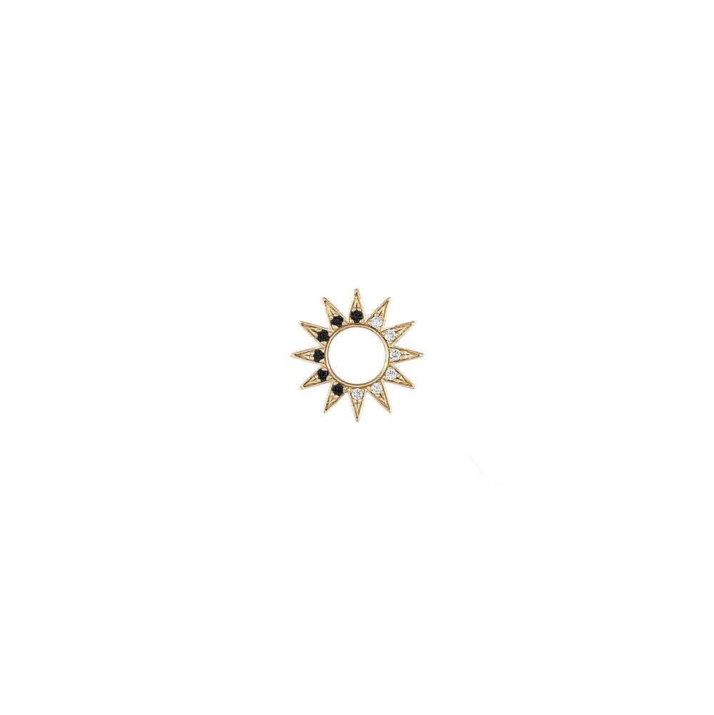Chiaroscuro Pavé Baby Spur Earring Charm in yellow gold with white and black pavé diamonds, front view