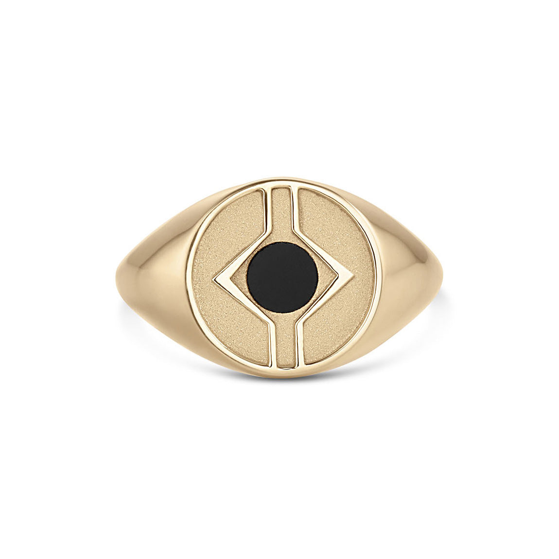 Choice Ring in yellow gold with onyx center stone, front view