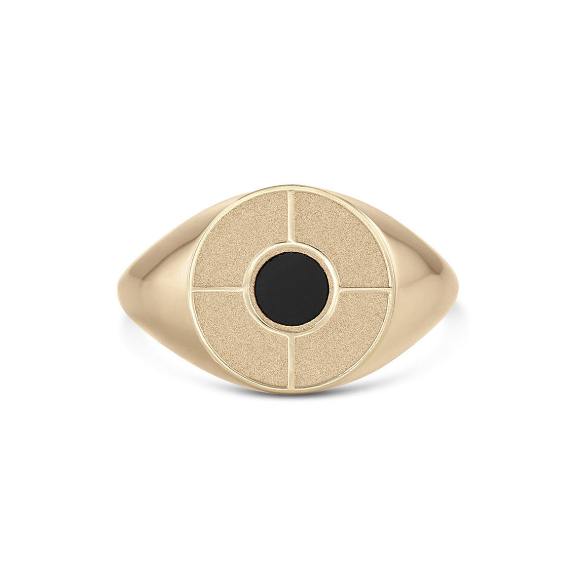 Compass Ring in yellow gold with onyx center stone, front view