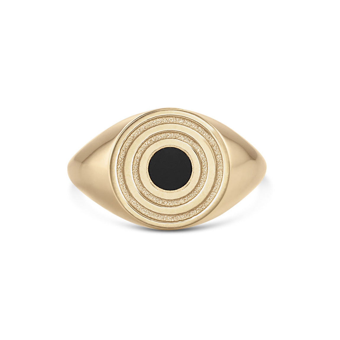 Cosmos Ring in yellow gold with onyx center stone, front view