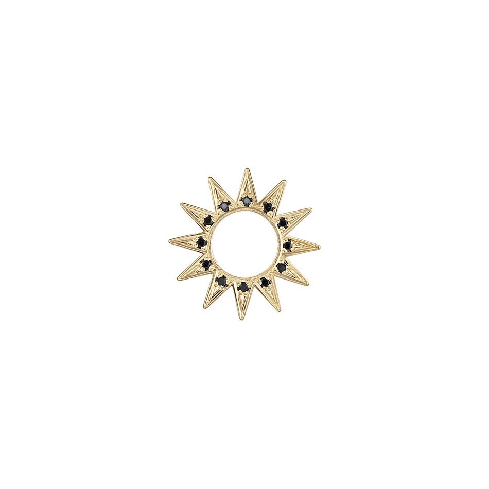 Eclipse Pavé Mini Spur Earring Charm in yellow gold with black pavé diamonds, front and side view