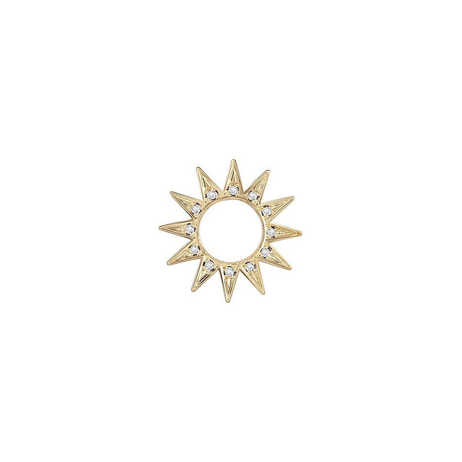 Eclipse Pavé Mini Spur Earring Charm in yellow gold with white pavé diamonds, front and side view
