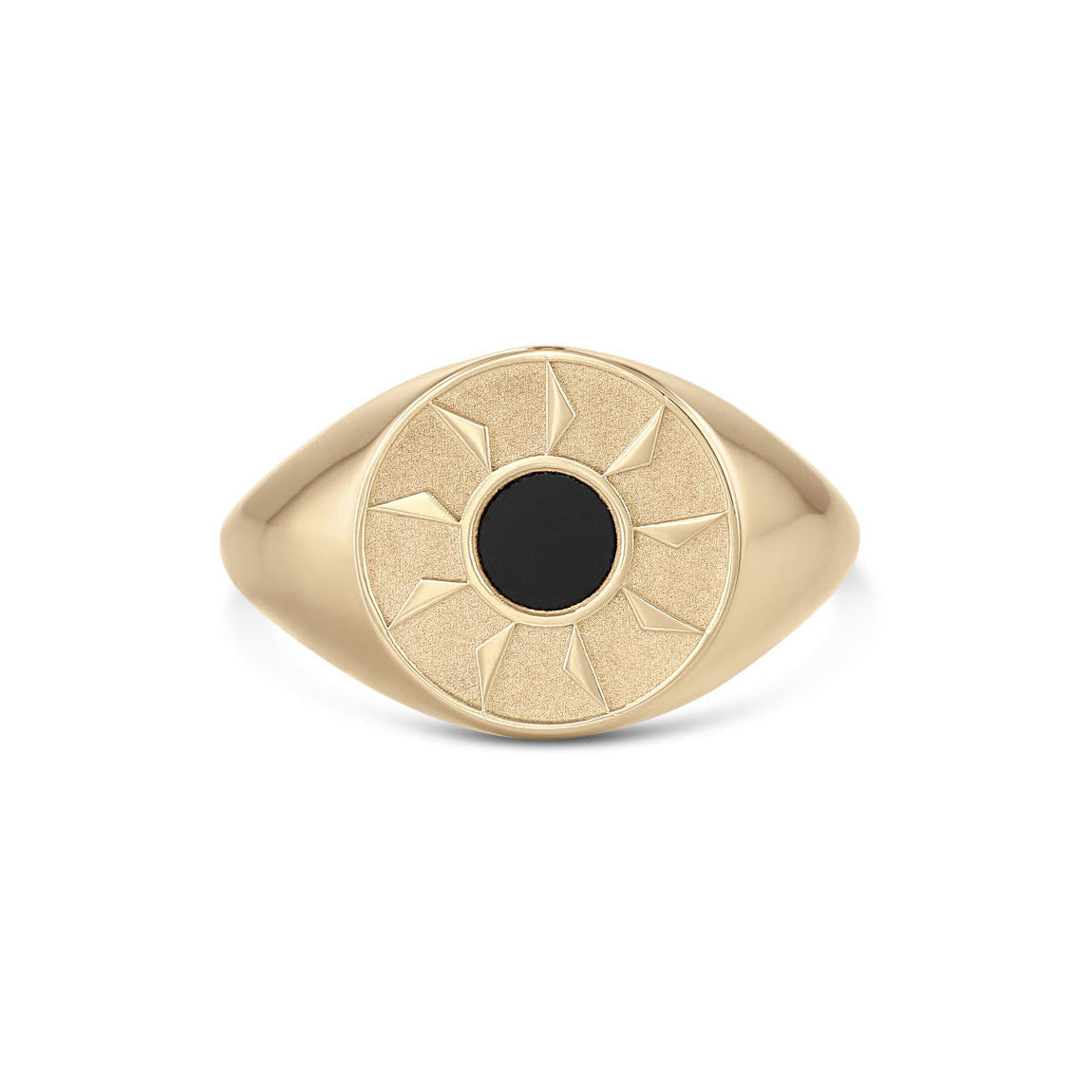 Ennead Ring in yellow gold with onyx center stone, front view