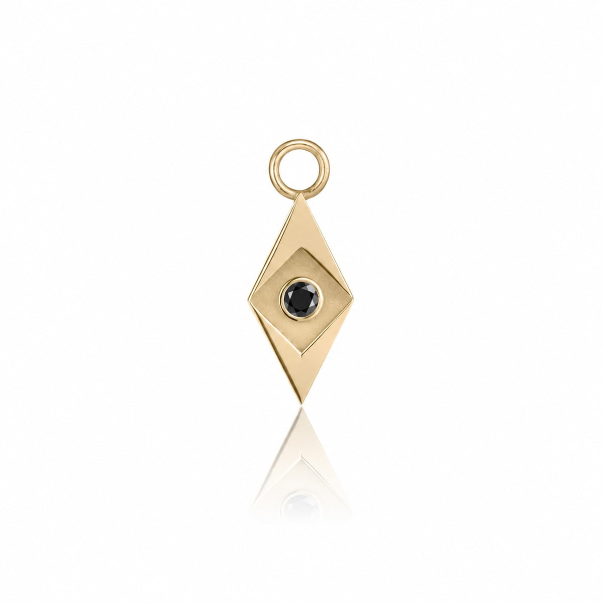 Facet Earring Charm in yellow gold with black diamond, front view