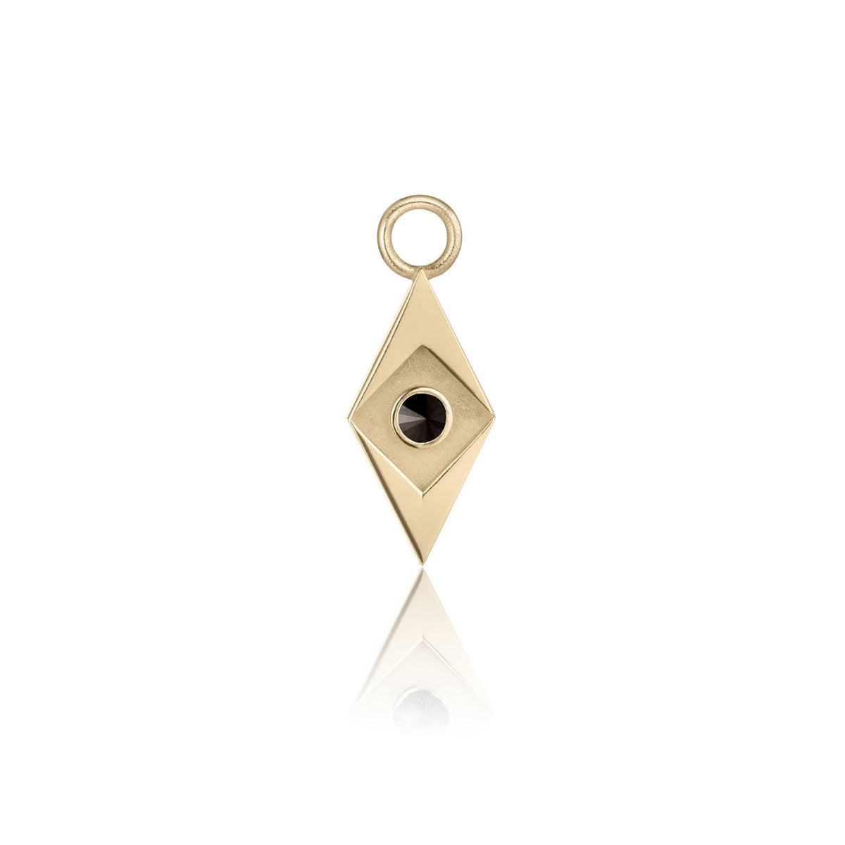Facet Earring Charm in yellow gold with black diamond, front view