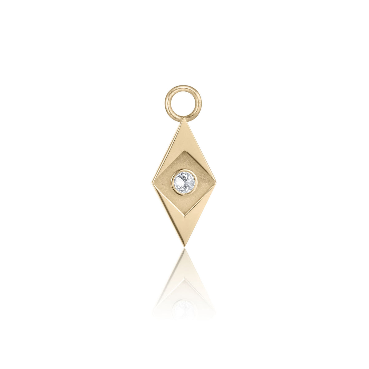 Facet Earring Charm in yellow gold with white diamond, front view