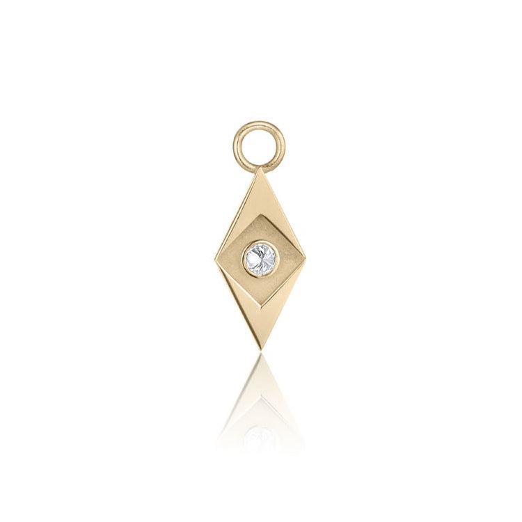 Facet Earring Charm in yellow gold with white diamond, front view