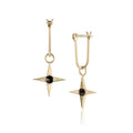 Glint Earring in yellow gold with black diamond, front and side view