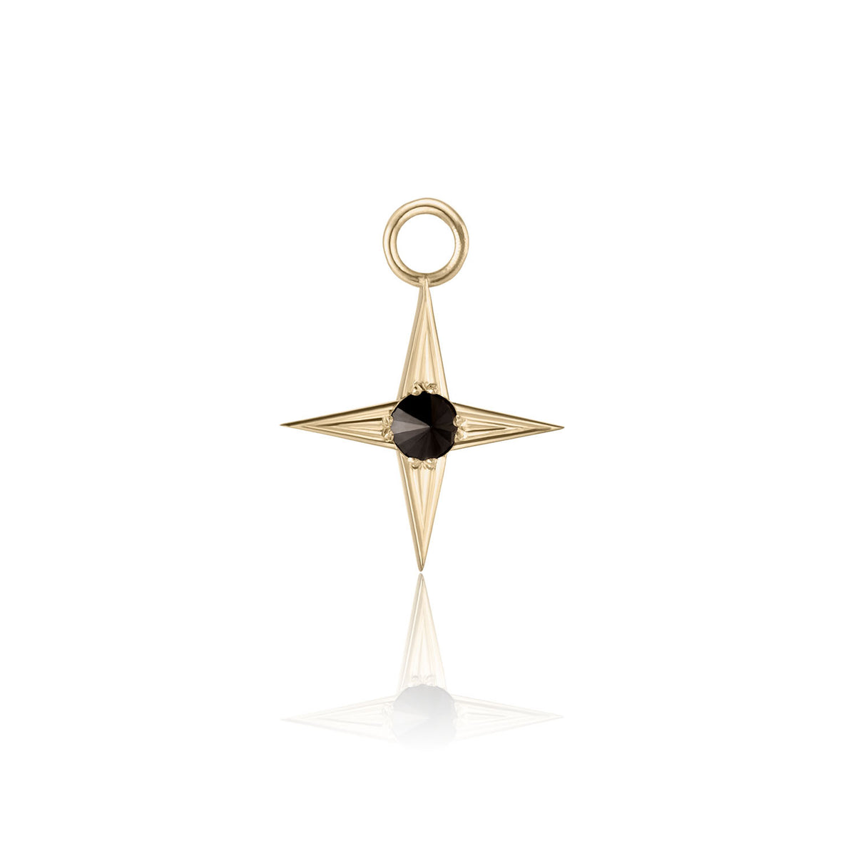Glint Earring Charm in yellow gold with black diamond, front view