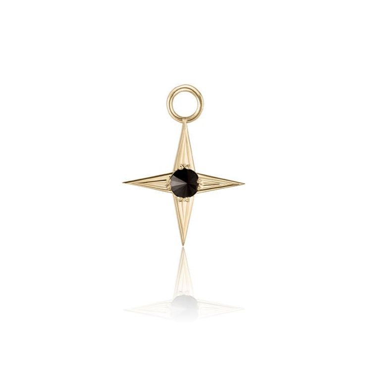 Glint Earring Charm in yellow gold with black diamond, front view