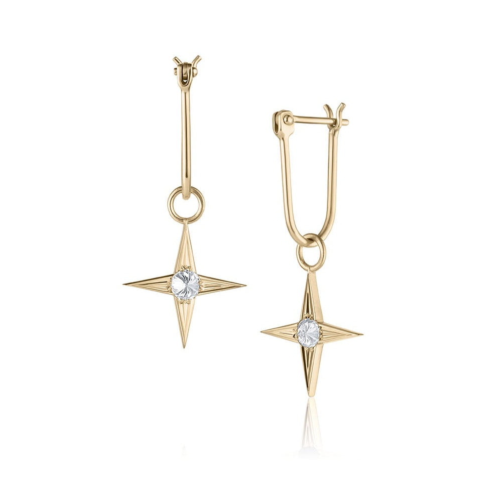 Glint Earring in yellow gold with white diamond, front and side view