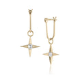 Glint Earring in yellow gold with white diamond, front and side view