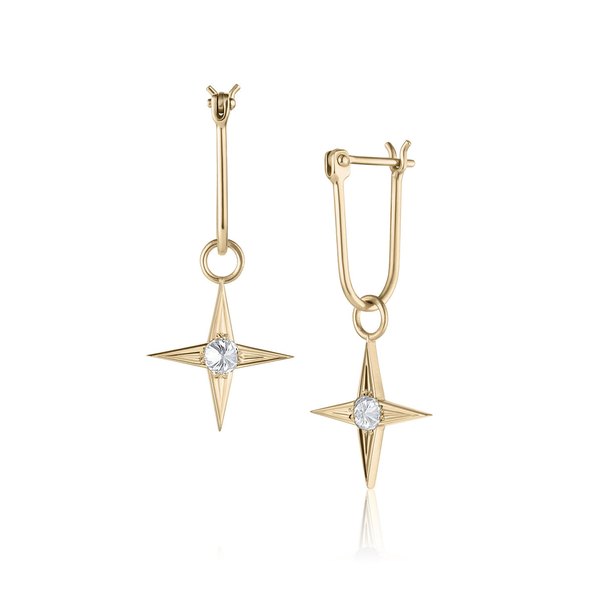 Glint Earring in yellow gold with white diamond, front and side view