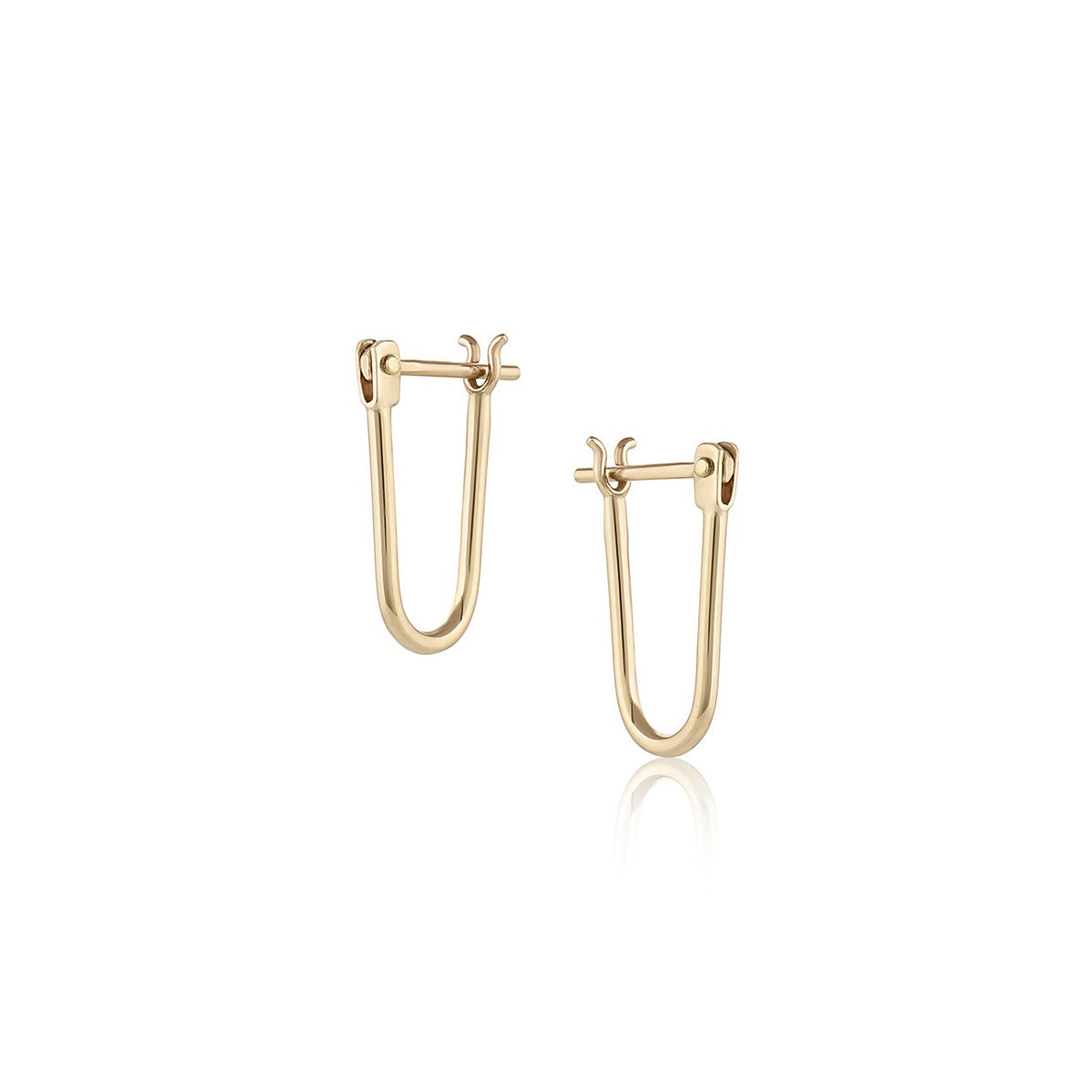 Half Latch Earring in yellow gold, front and side view