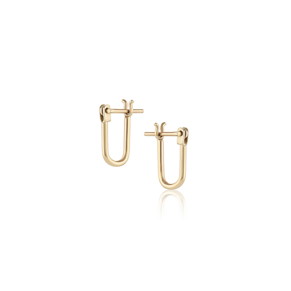 Huggie Latch Earring in yellow gold, front and side view
