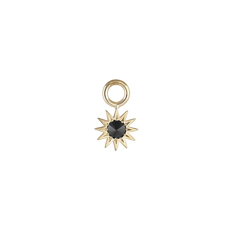 Inverted Diamond Spur Earring Charm in yellow gold with black diamond, front view