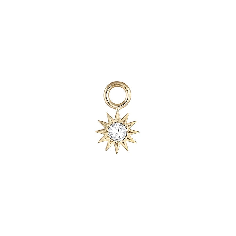 Inverted Diamond Spur Earring Charm in yellow gold with white diamond, front view
