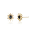 Inverted Diamond Spur Stud in yellow gold with black diamond, front and side view