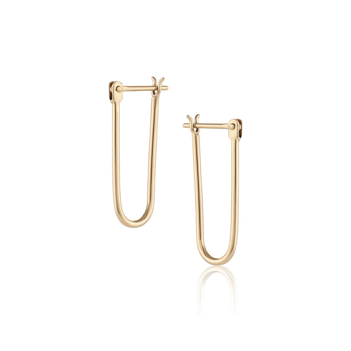 Latch Earring in yellow gold, front and side view