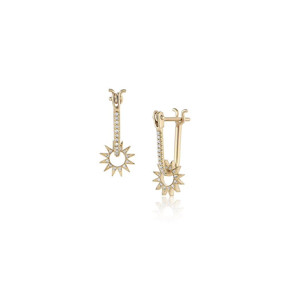 Pavé Baby Spur Earring in yellow gold with white pavé diamonds, front and side view