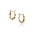 Pavé Baby Spur Hoop in yellow gold with black pavé diamonds, front and side view