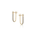 Pavé Half Latch Earring in yellow gold with black pavé diamonds, front and side view