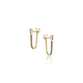 Pavé Huggie Latch Earring in yellow gold with black pavé diamonds, front and side view