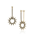 Pavé Spur Earring in yellow gold with black pavé diamonds, front and side view