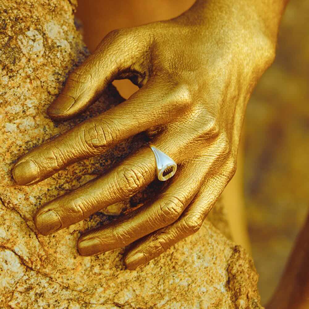 Model wearing Second Sun Ring in sterling silver