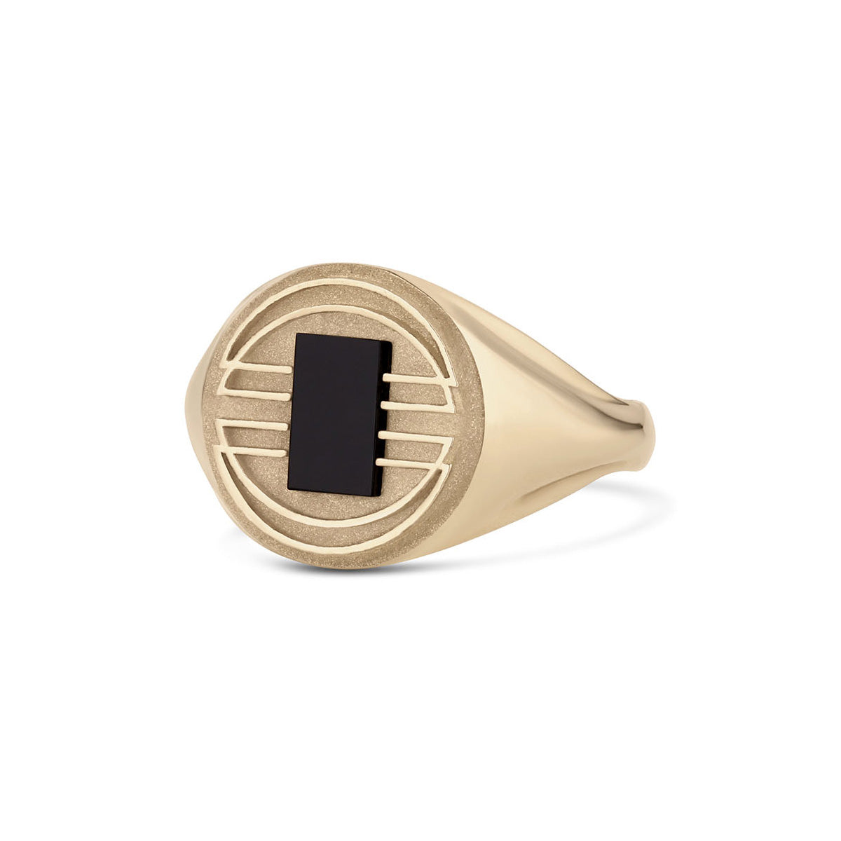 Second Sun Ring in yellow gold with onyx center stone, side view