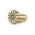 Source Ring in yellow gold with black pavé diamonds and white diamond center stone, side view