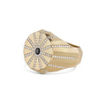 Source Ring in yellow gold with white pavé diamonds and black diamond center stone, side view