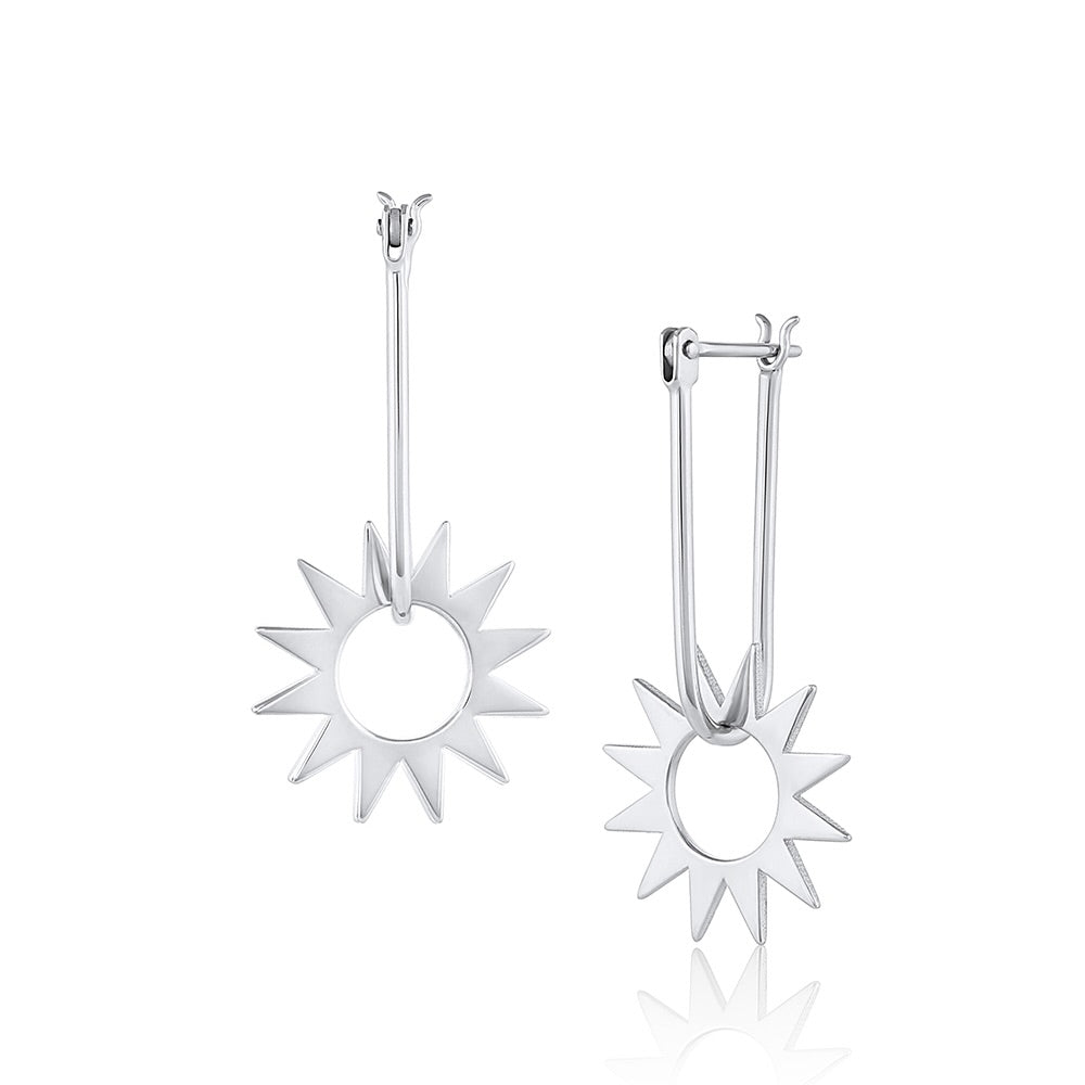 Spur Earring in sterling silver, front and side view