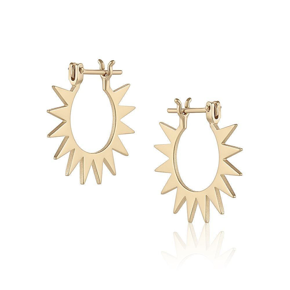 Spur Hoop in yellow gold, front and side view