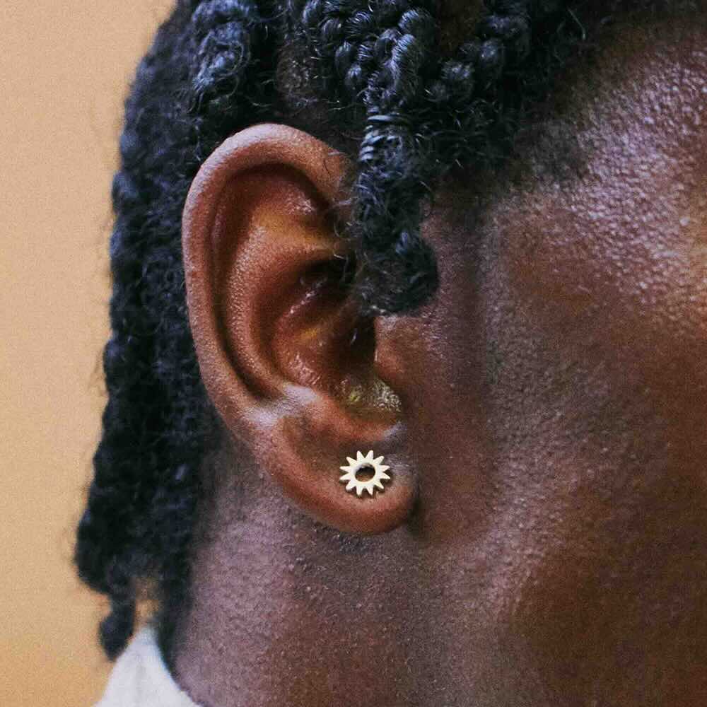 Model wearing Spur Stud in sterling silver
