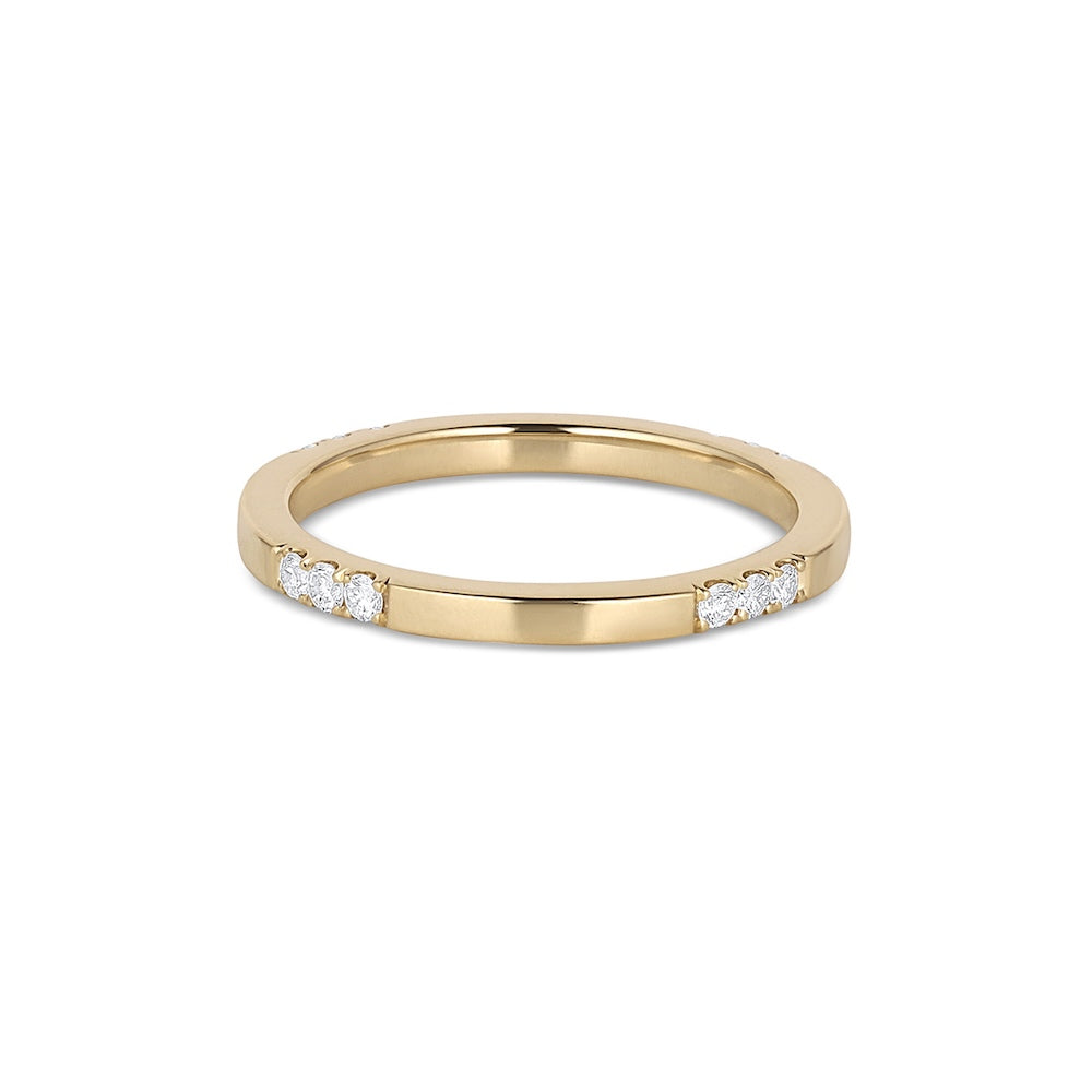 Square Diamond Band in yellow gold with white diamonds, front view