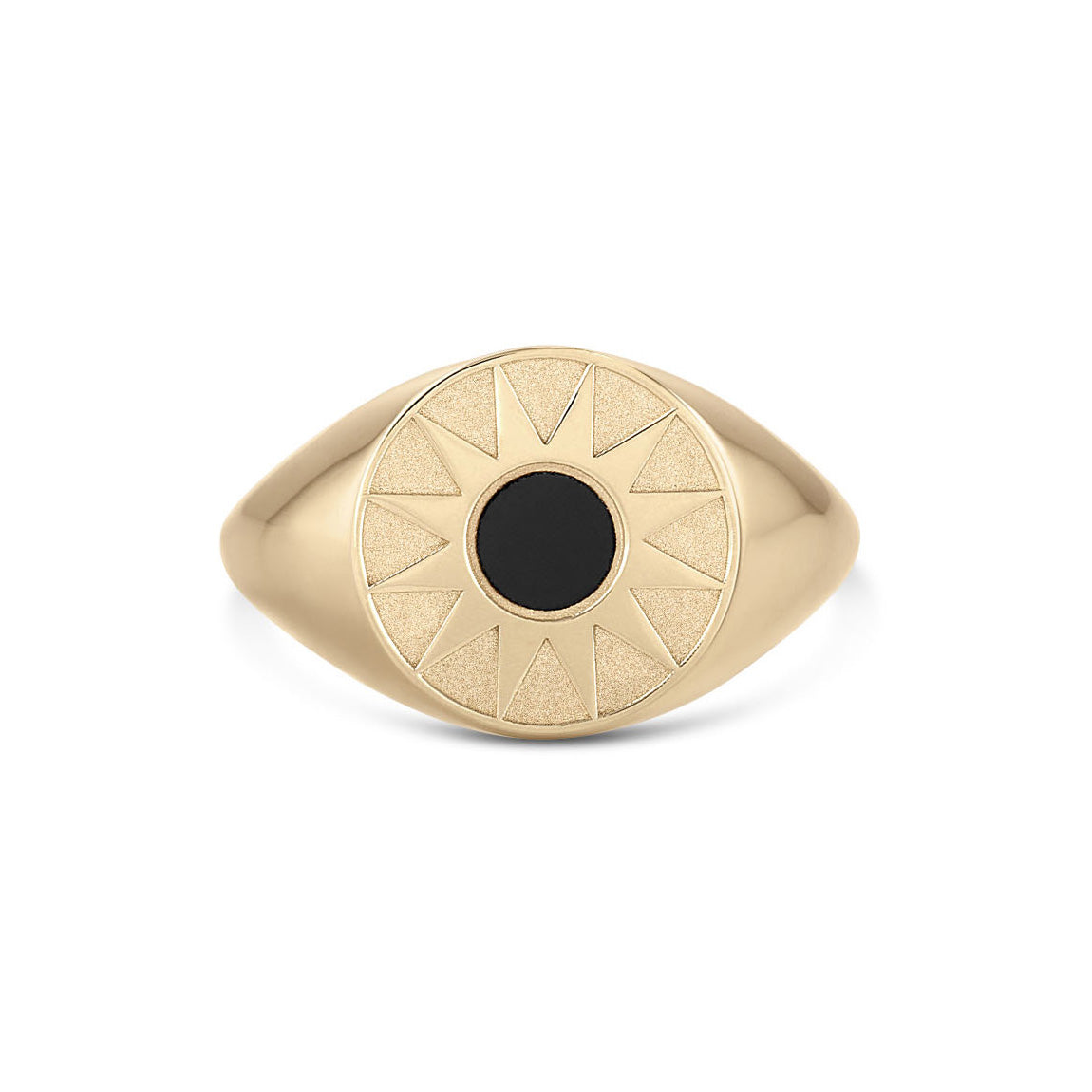 Star Ring in yellow gold with onyx center stone, front view