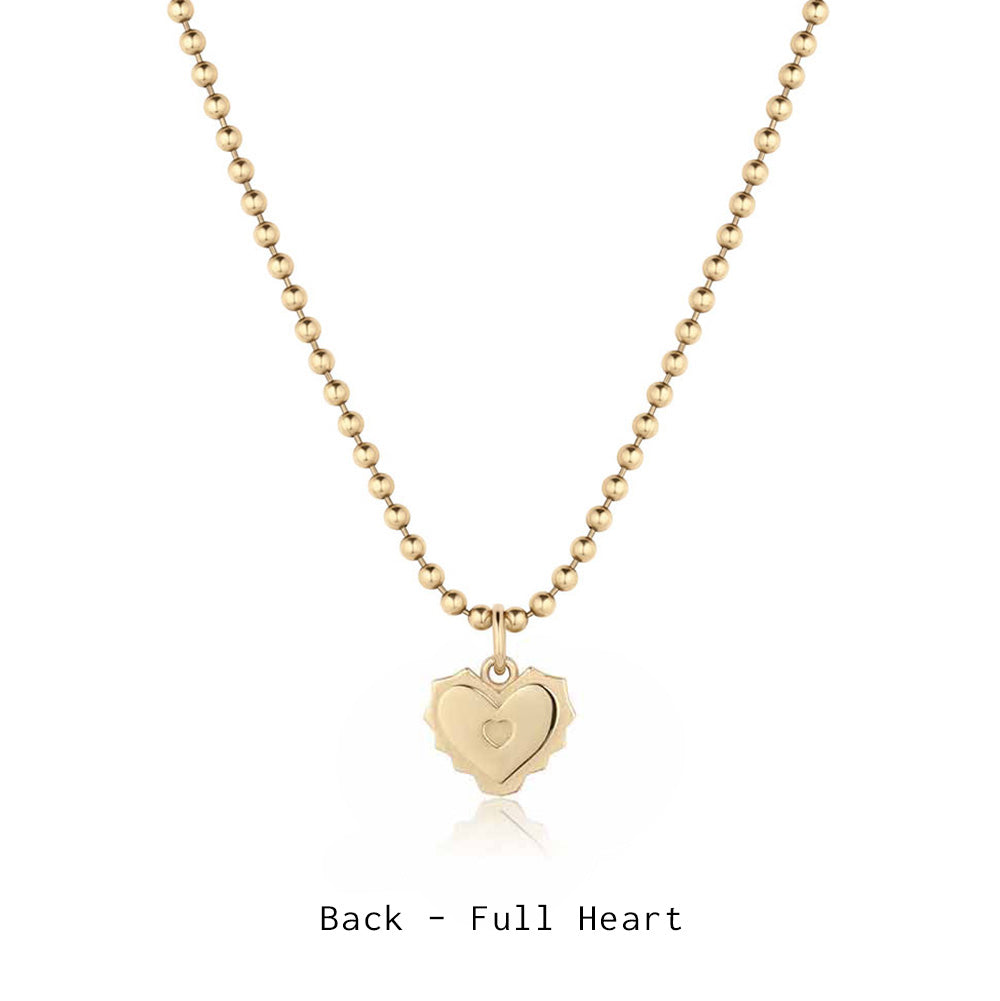 Twin Flame Pendant in yellow gold, back view, full heart