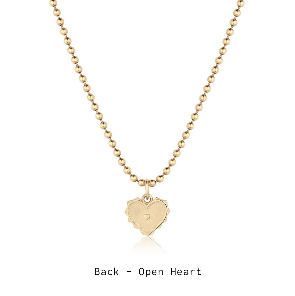 Twin Flame Pendant in yellow gold, back view, open heart