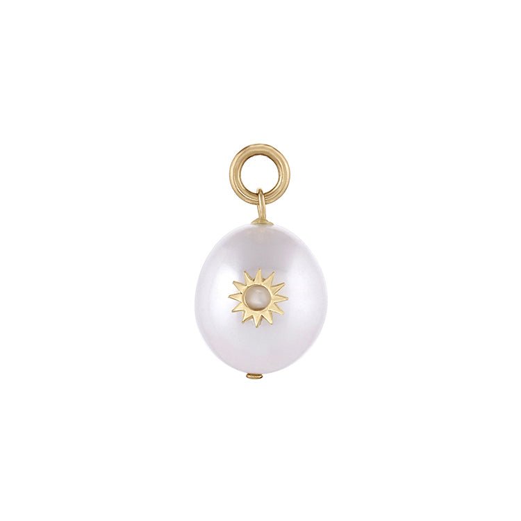 Pearl Spur Earring Charm in yellow gold, front view